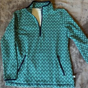 T By Talbots Womens Active Size S Blue Green  Diamond Half Zip Pullover Stretch